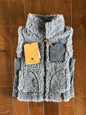 NWT Kids Obermeyer Ashton Sherpa Full Zip Vest S Blue Fleece